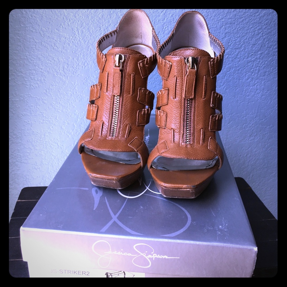 Jessica Simpson Striker2 Tan Leather Heels SZ 6.5